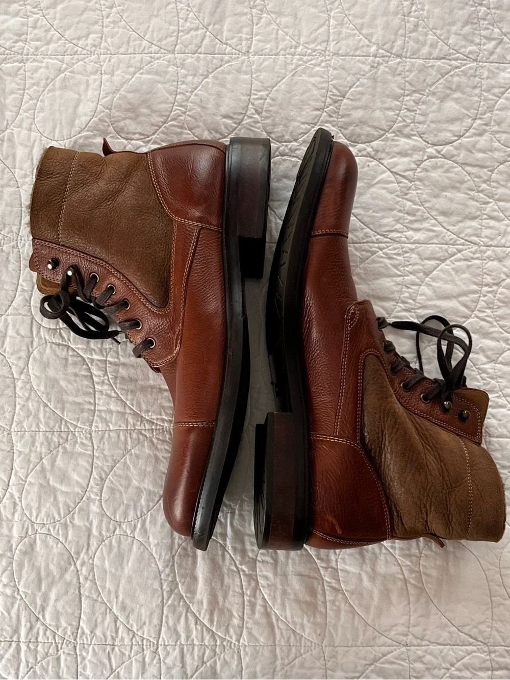 Johnston & Murphy Brown Leather & Shearling Lace-Up Boots Luxury Dressy Winter